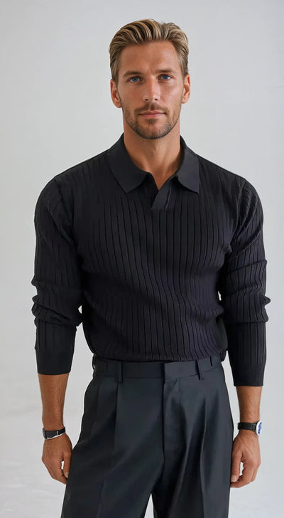 Sahari - Herren Polo | Gestreift, Langarm, Hochwertige Baumwolle