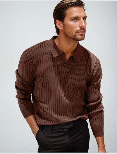 Sahari - Herren Polo | Gestreift, Langarm, Hochwertige Baumwolle