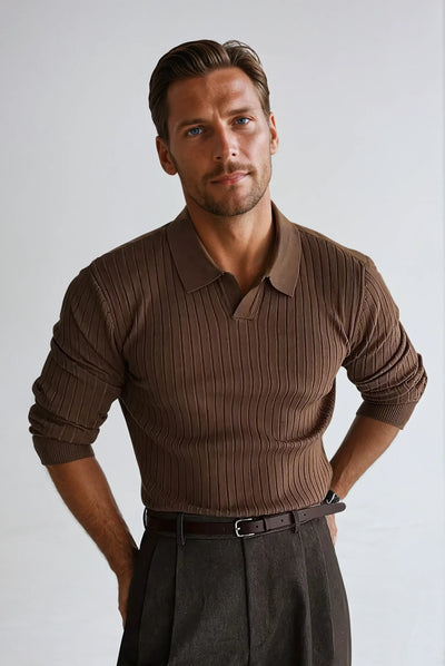 Sahari - Herren Polo | Gestreift, Langarm, Hochwertige Baumwolle