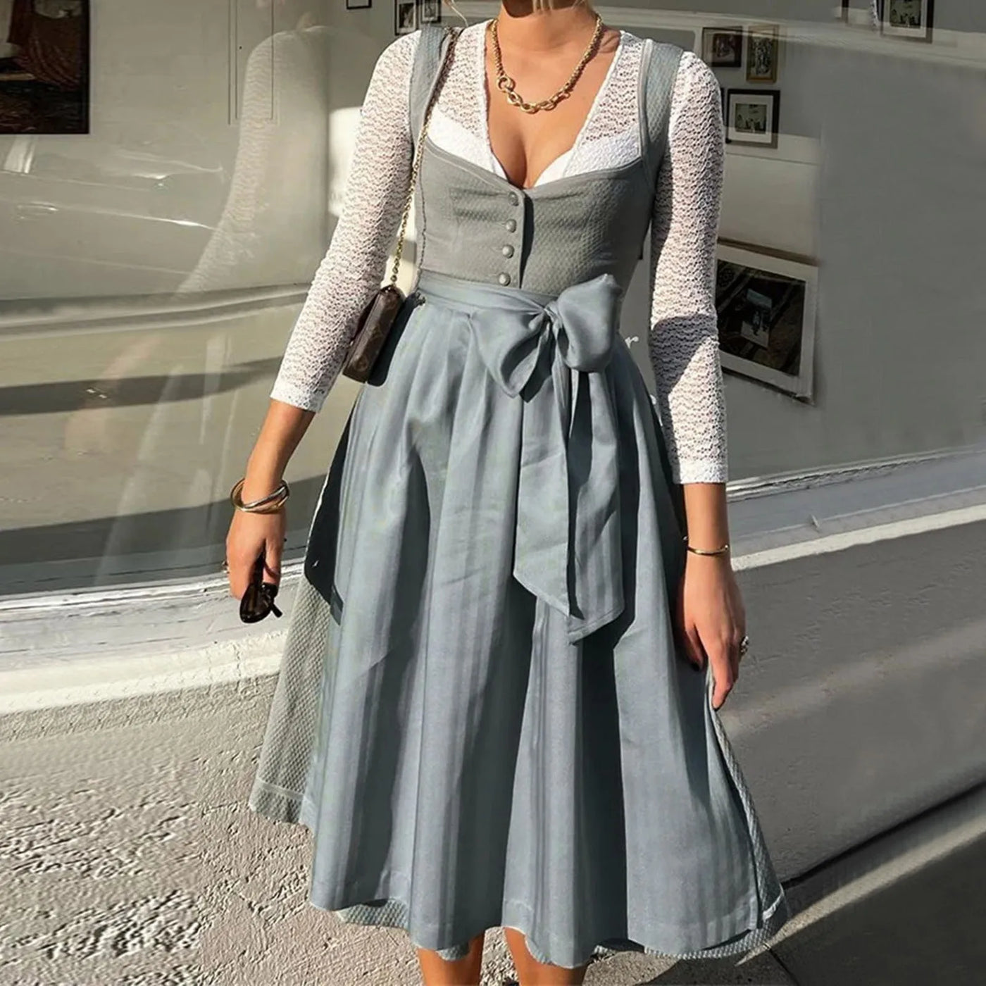 Langärmliges Dirndlkleid Mit Schleife Für Damen | Midi