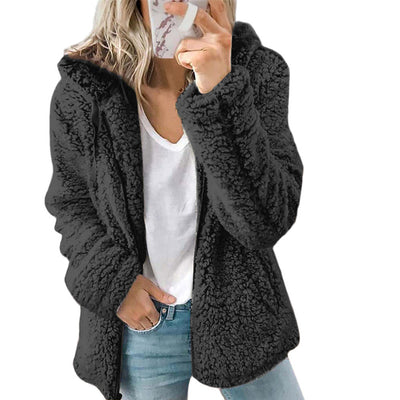 Teddy Damen Fleecejacke Mit Kapuze | Flauschiger Wintermantel