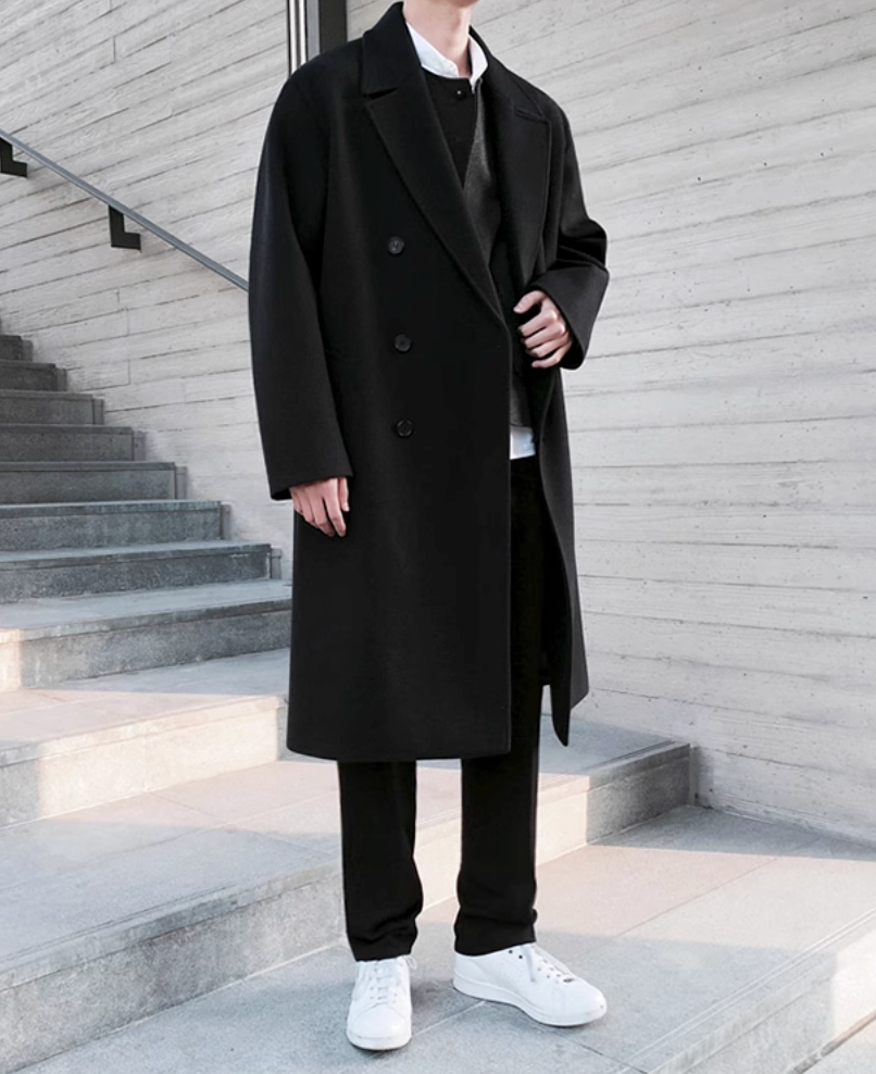 Herren Oversize Mantel Mit Doppelreihiger Knopfleiste