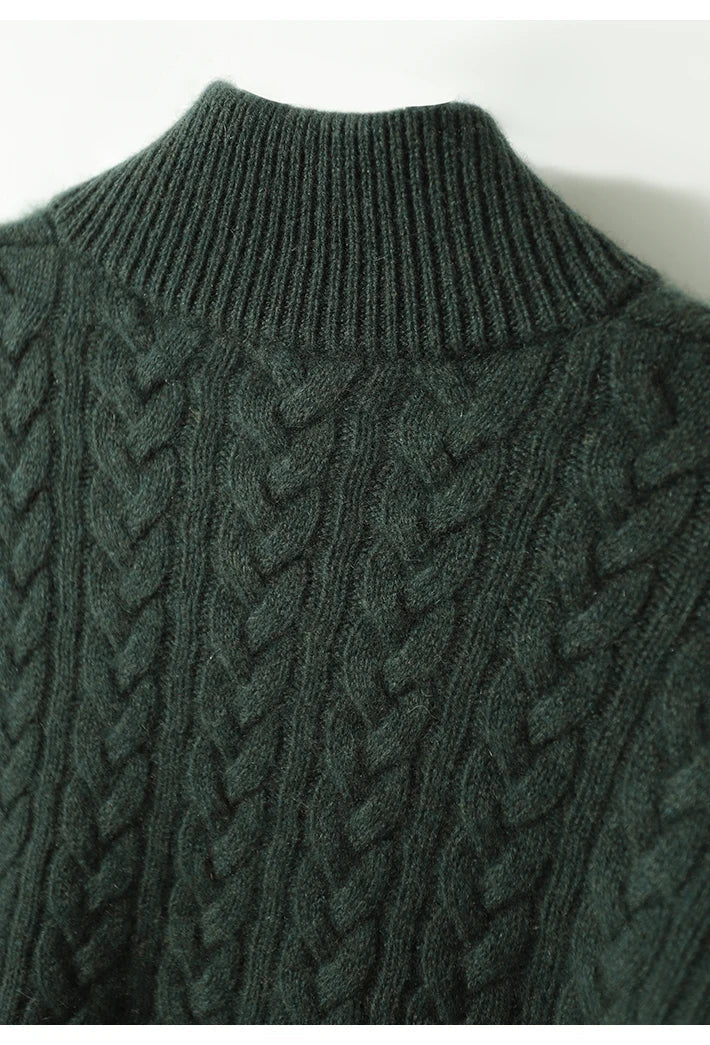 Damen Zopfmuster Pullover Mit Knopfleiste Und Stehkragen