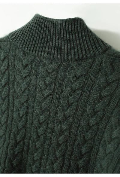 Damen Zopfmuster Pullover Mit Knopfleiste Und Stehkragen