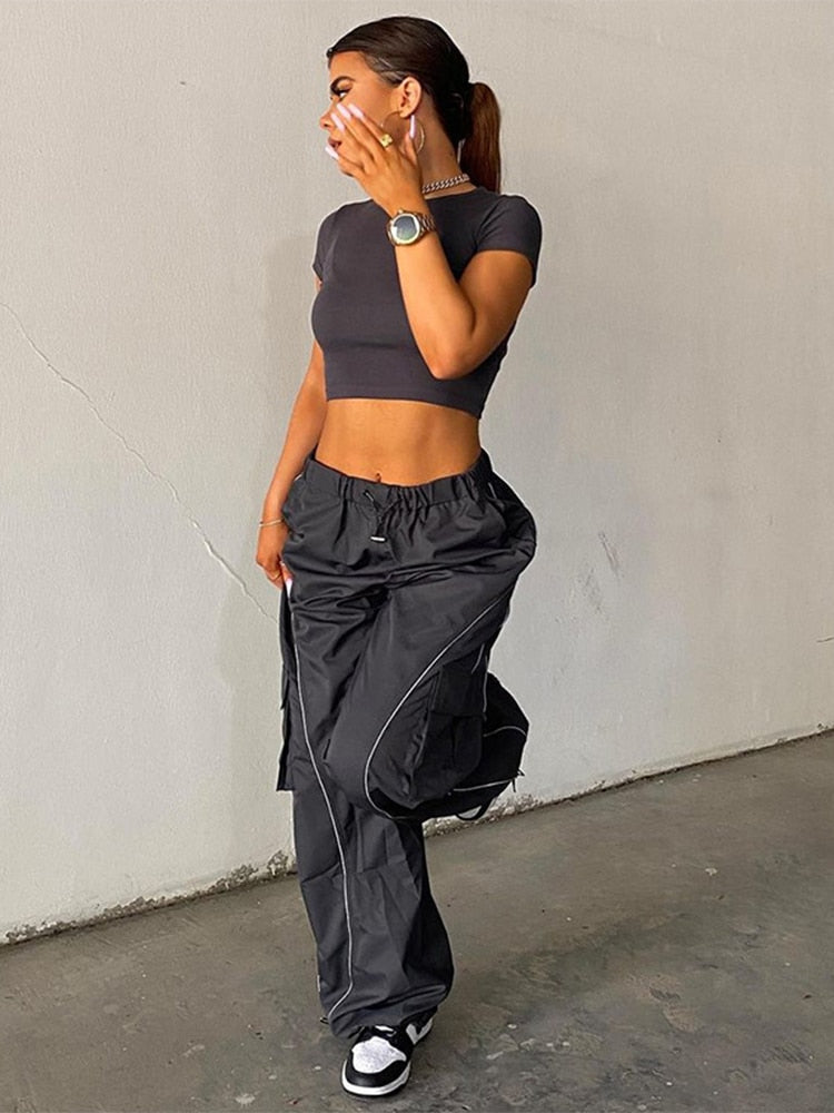 Sahari – Baggy Hose mit Low Waist und weitem Bein