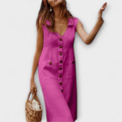 Nora – A-Linien-Kleid aus Baumwoll-Leinen mit Umlegekragen