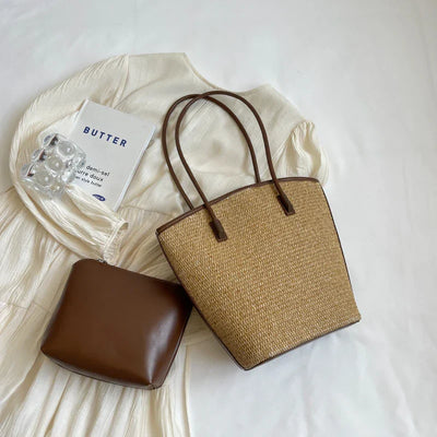 Strohtasche Damen – Handgefertigte Strandtasche mit Ledergriffen & Reißverschluss
