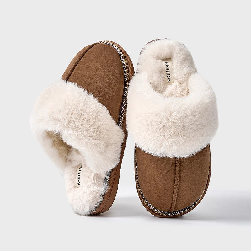 Korinna | Damen Plüsch Winter Hausschuhe Mules mit weichem Fellfutter & extra Wärme