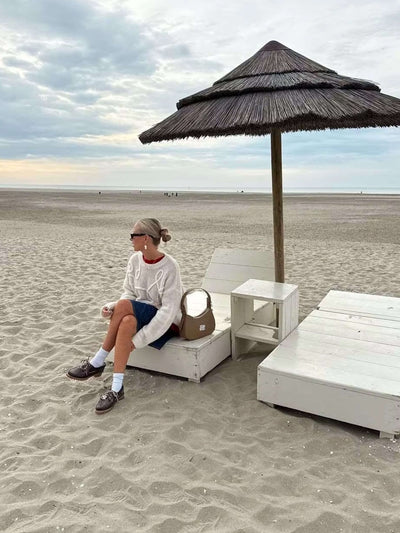 Isolde | Damen Strickpullover Oversize mit Rundhalsausschnitt & Gesticktem Muster