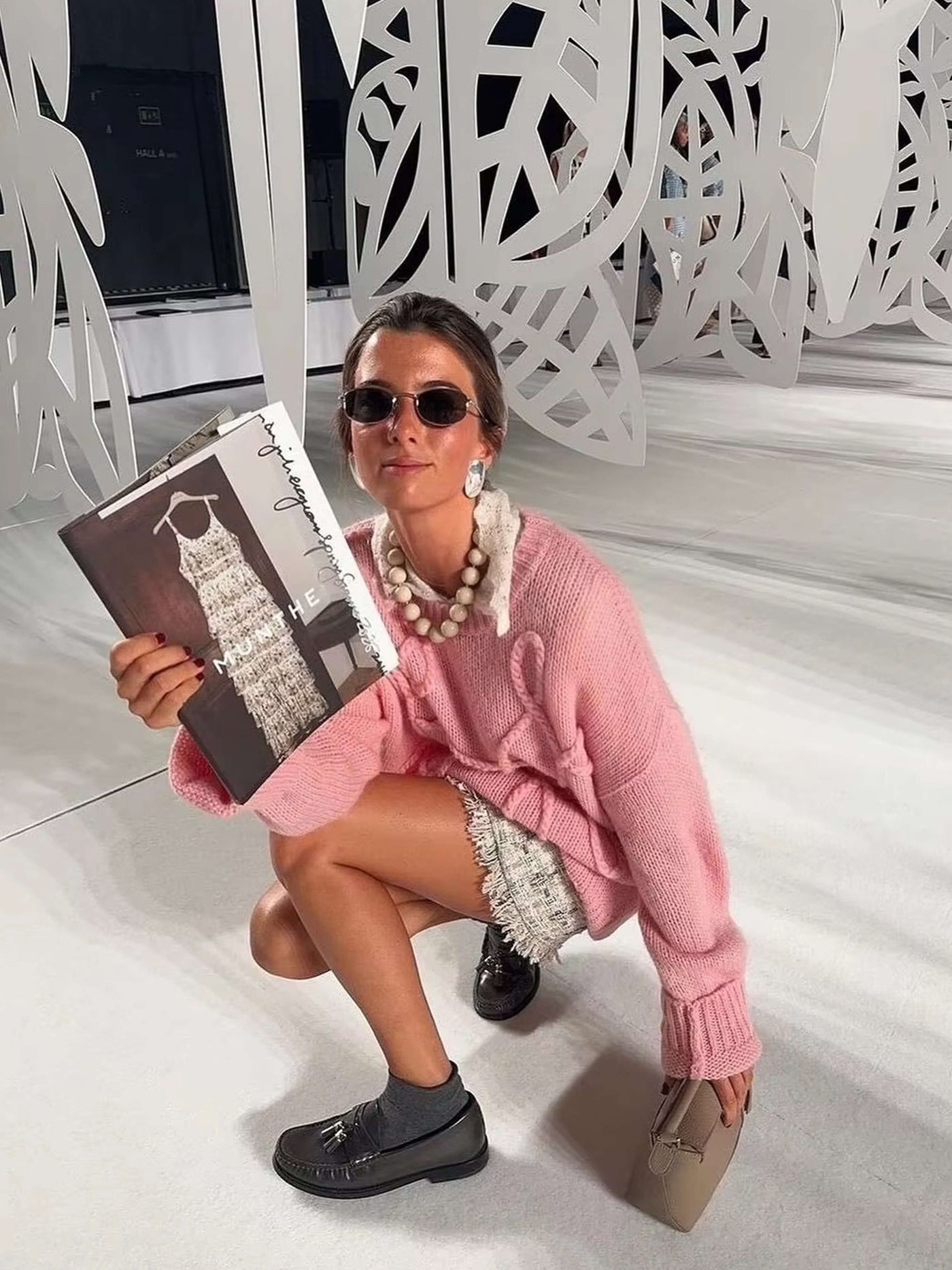 Isolde | Damen Strickpullover Oversize mit Rundhalsausschnitt & Gesticktem Muster