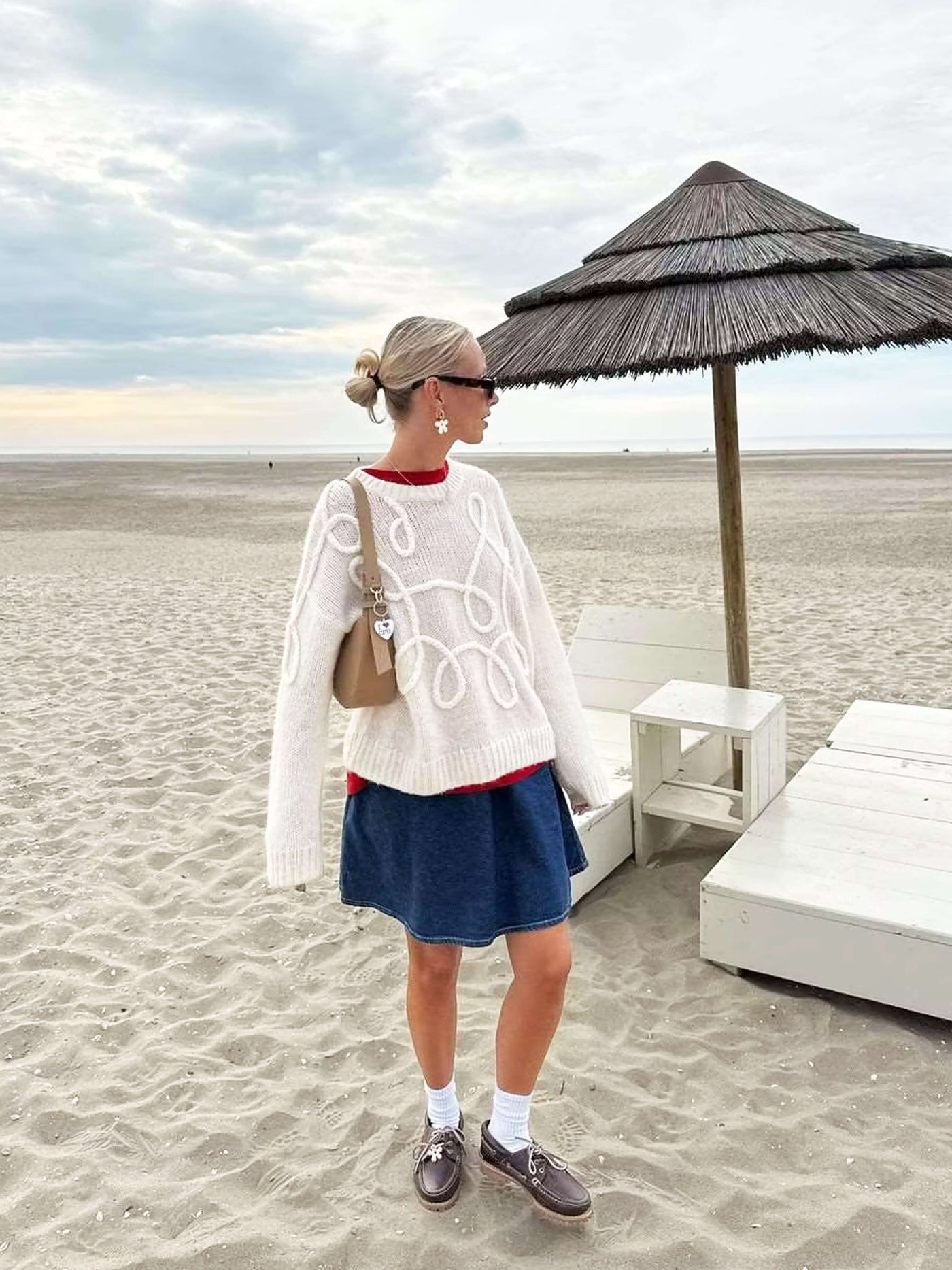 Isolde | Damen Strickpullover Oversize mit Rundhalsausschnitt & Gesticktem Muster