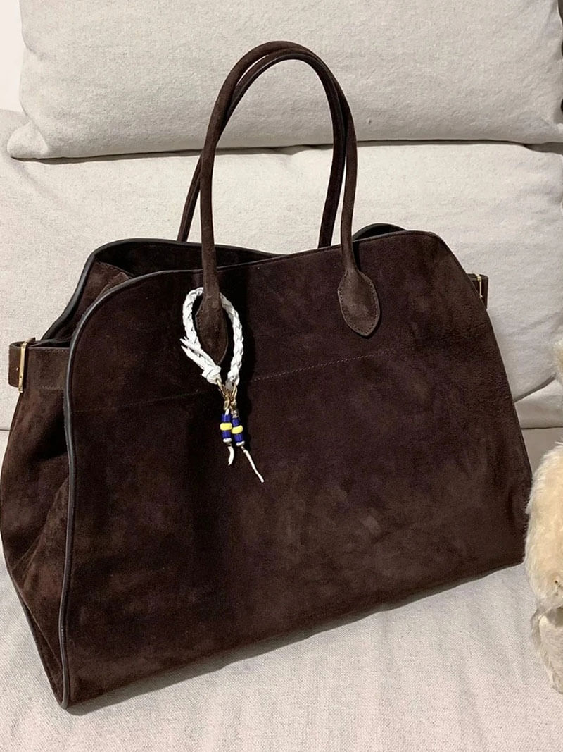 Große Damen Shopper Tasche – Strukturierte Schultertasche Wildleder/Leder