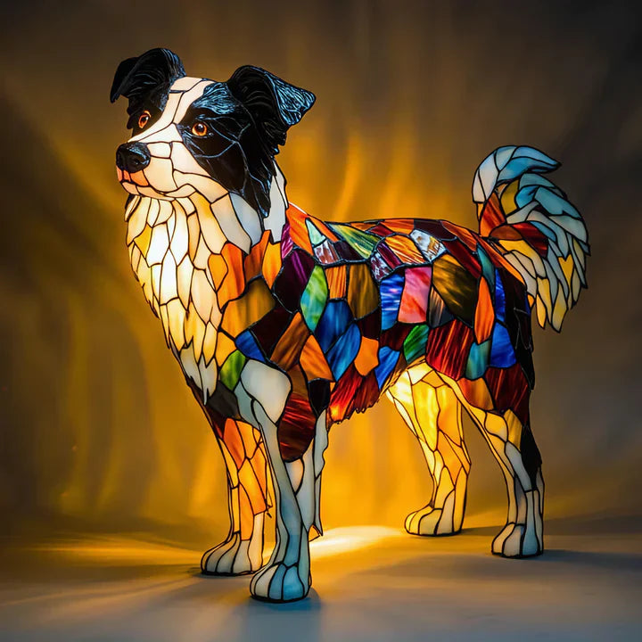 Buntglas-Border-Collie-Lampe