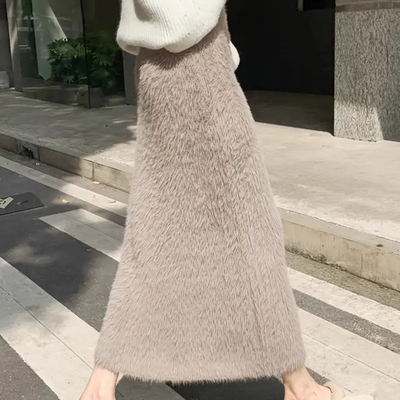 Margareta | Damen Teddy Maxirock mit Hoher Taille & Weichem Plüsch-Stoff, Elegant & Gemütlich