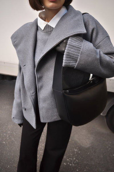 Damen Kurze Wolljacke Mit Doppelknopfleiste