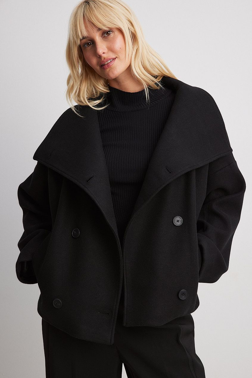Damen Kurze Wolljacke Mit Doppelknopfleiste