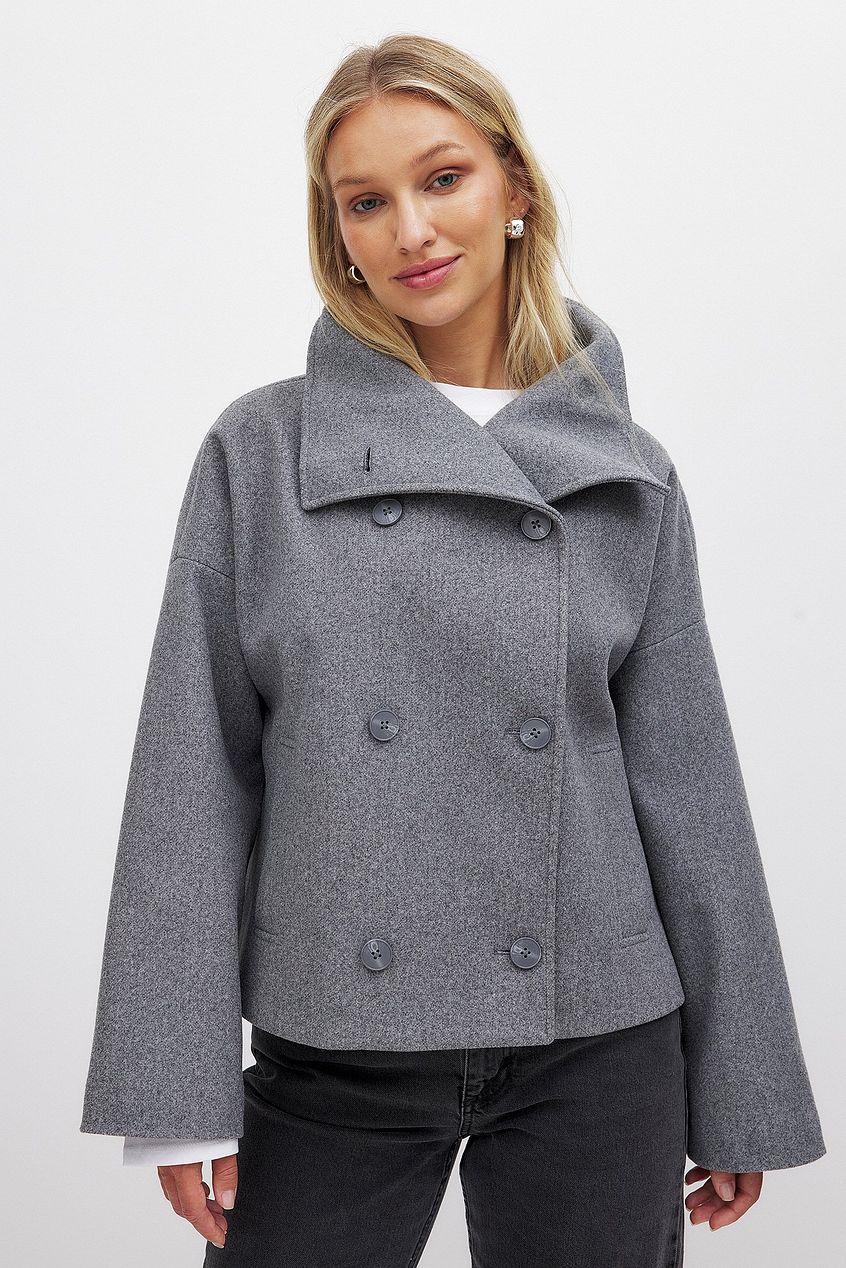 Damen Kurze Wolljacke Mit Doppelknopfleiste