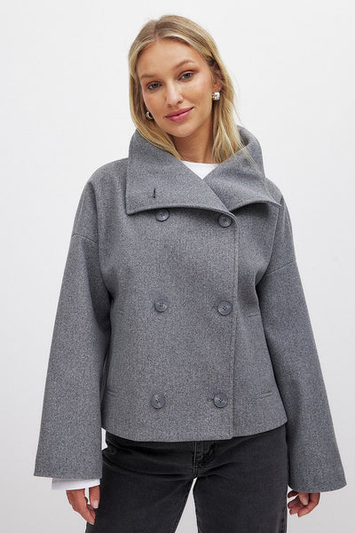 Damen Kurze Wolljacke Mit Doppelknopfleiste