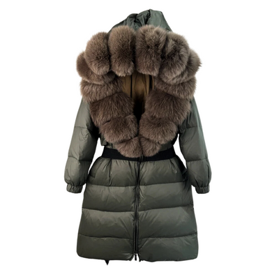 Damen Daunenparka Mit Gürtel Und Klassischem Design