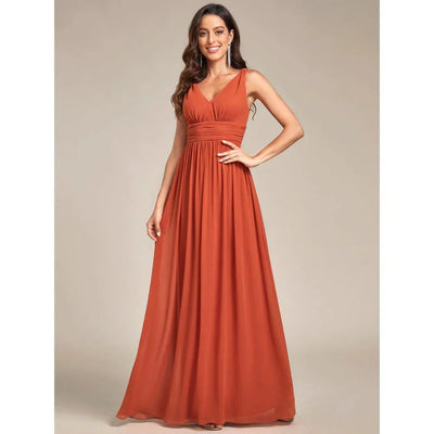 Damen Elegantes ärmelloses Kleid mit V-Ausschnitt | Maxi