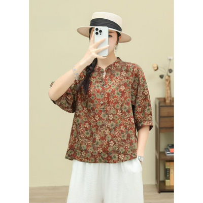 Damen Retro Blumenbluse | Button Down