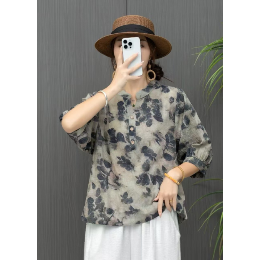 Damen Retro Blumenbluse | Button Down