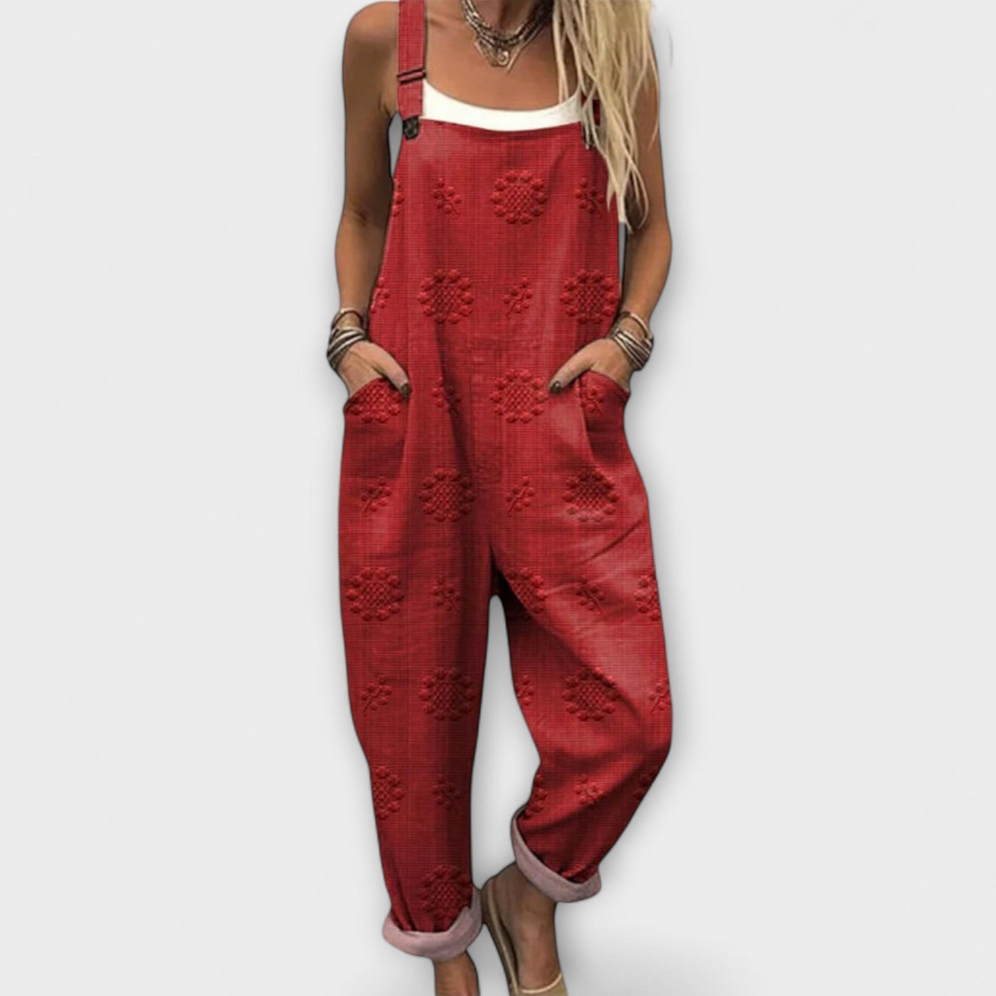 Petra - Blumenmuster Latzhose mit Punkten