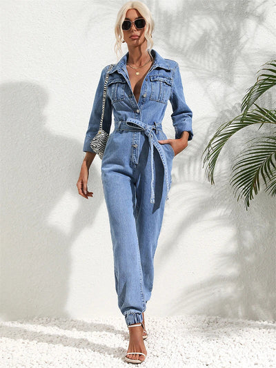 Premium Damen-Denim-Jumpsuit – Ärmelloser Einteiler Overall