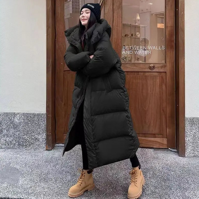 Damen Lange Steppjacke Mit Kapuze Und Modernem Schnitt