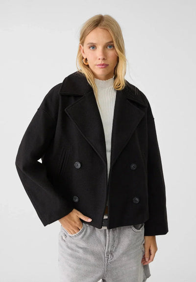 Damen Zweireihige Kurzjacke mit Breitem Reverskragen