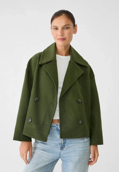 Damen Zweireihige Kurzjacke mit Breitem Reverskragen