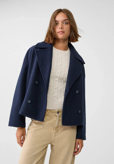 Damen Zweireihige Kurzjacke mit Breitem Reverskragen