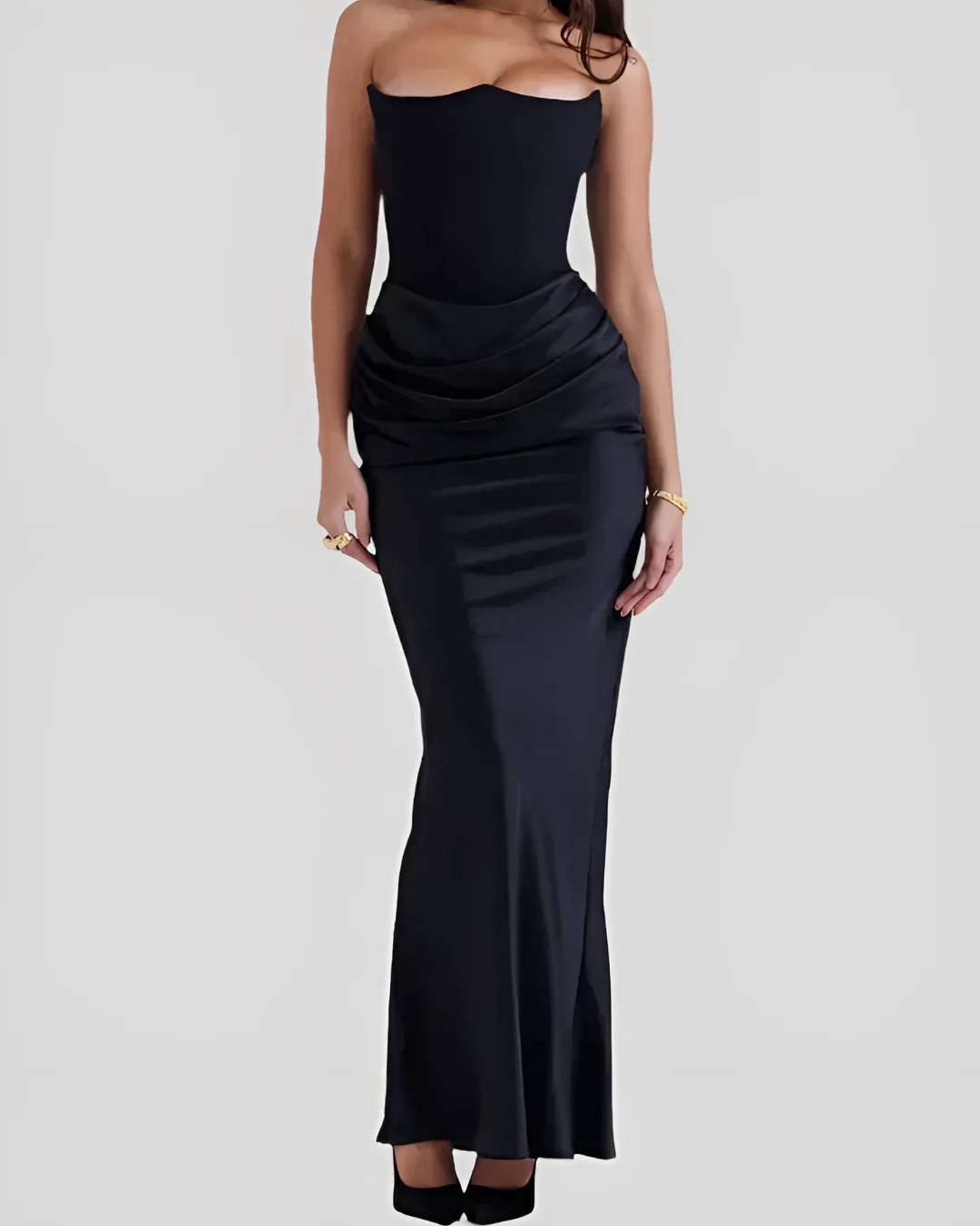 Damen Maxi Kleid Schulterfrei Mit Eleganter Silhouette