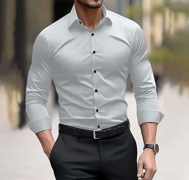 Herren Slim Fit Hemd Mit Langem Ärmel