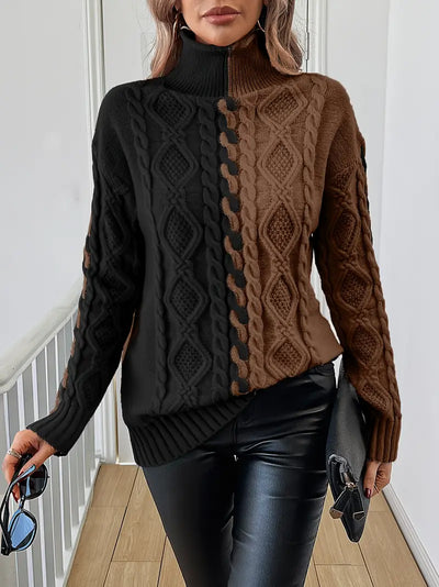Leovia – Eleganter Gestreifter Pullover Mit Hohem Kragen