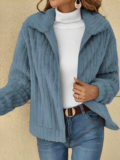Wiebke | Damen Teddy-Jacke Kurz | Kuschelig, Bequem & Reverskragen