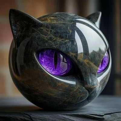 Mystische Schwarze Katzenkopf Skulptur