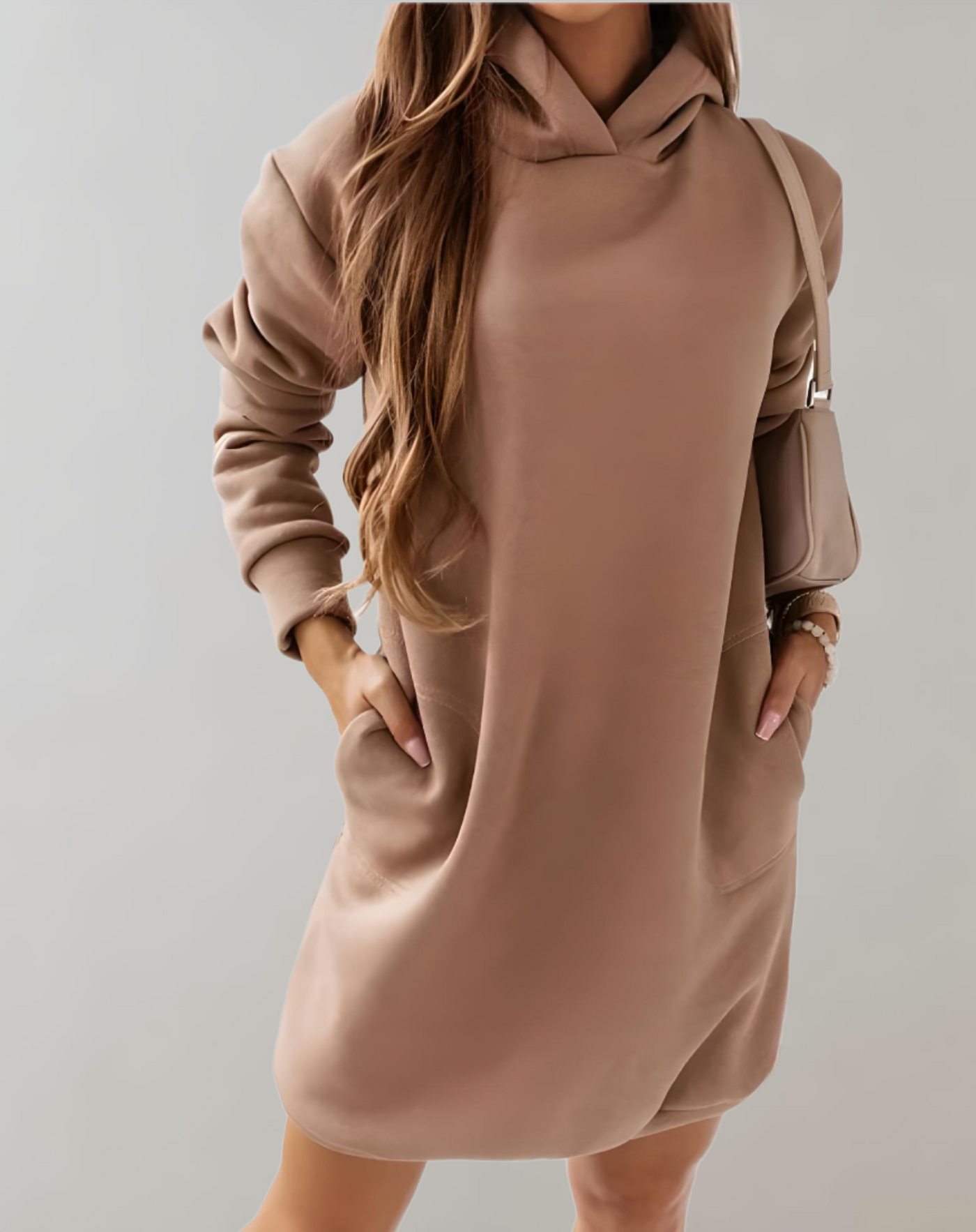 Damen Langer Hoodie Pullover Mit Taschen