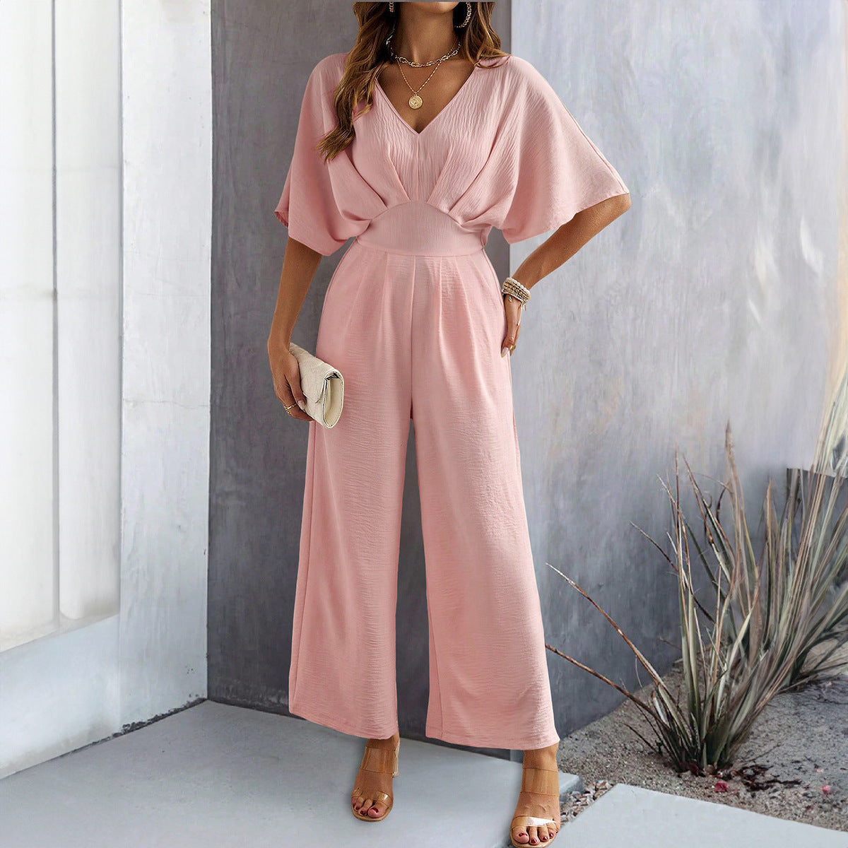 Sahari – Eleganter Damen-Jumpsuit mit V-Ausschnitt und weitem Bein