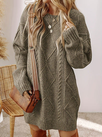 Philippa | Damen Strickkleid Zopfmuster mit lockerem Schnitt & Langarm
