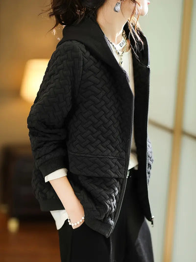 Damen Steppjacke Mit Kapuze Und Strukturmuster