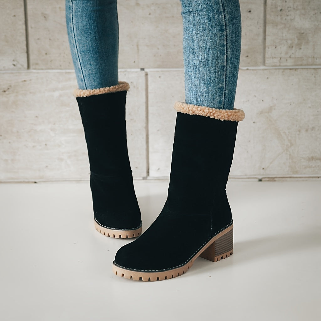 Roberta | Damen Winterschuhe Slip-On Stiefel mit Blockabsatz & Warmem Innenfutter