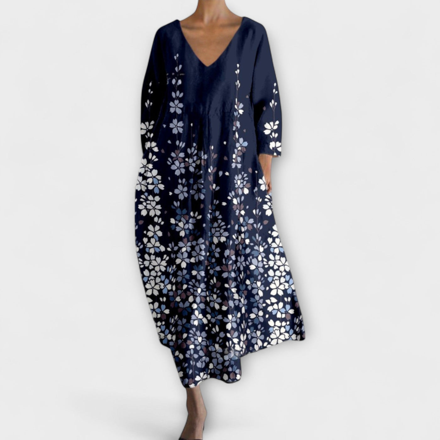 Fiona - Langes, Buntes Kleid mit V-Ausschnitt