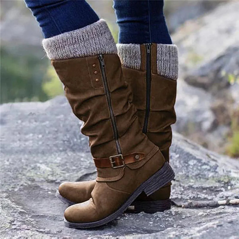 Selina | Damen Winterstiefel High Boots mit Blockabsatz und seitlichem Reißverschluss
