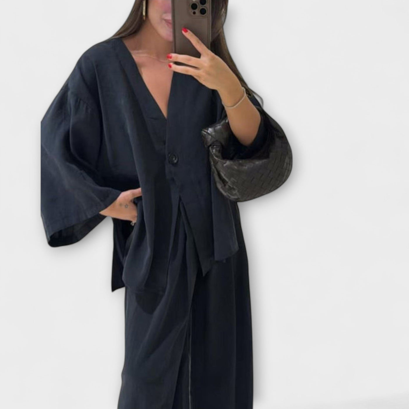 Jacqueline - Lässiges V-Ausschnitt Top und Hose Duo