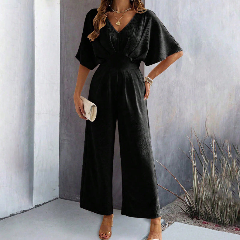 Sahari – Eleganter Damen-Jumpsuit mit V-Ausschnitt und weitem Bein