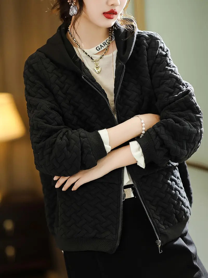 Damen Steppjacke Mit Kapuze Und Strukturmuster