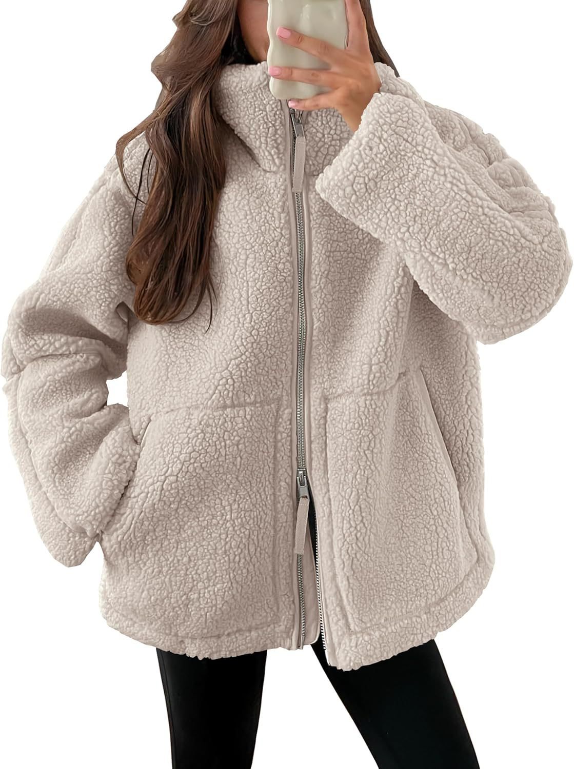 Damen Teddyjacke Mit Reißverschluss Für Winter Und Herbst