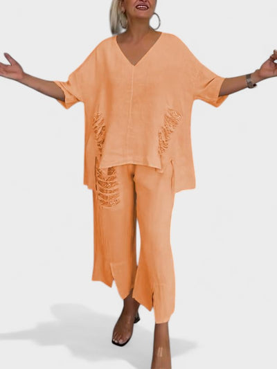 Raisa - V-Ausschnitt Zweiteiliges Set Für Sommer