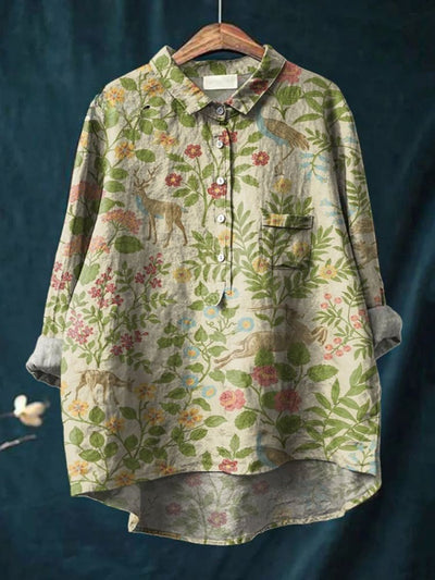 Paige - Vintage Blumen- und Tierkunst Druckshirt